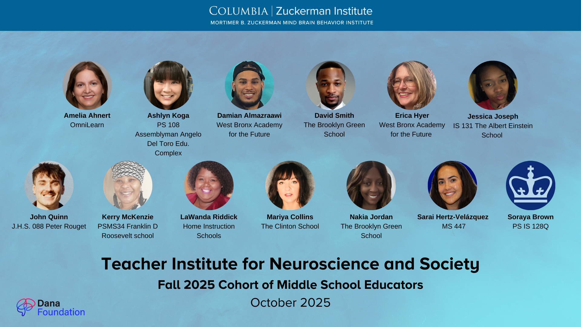 Collage of the Fall 2025 Teacher Institute cohort listing teacher names and schools
